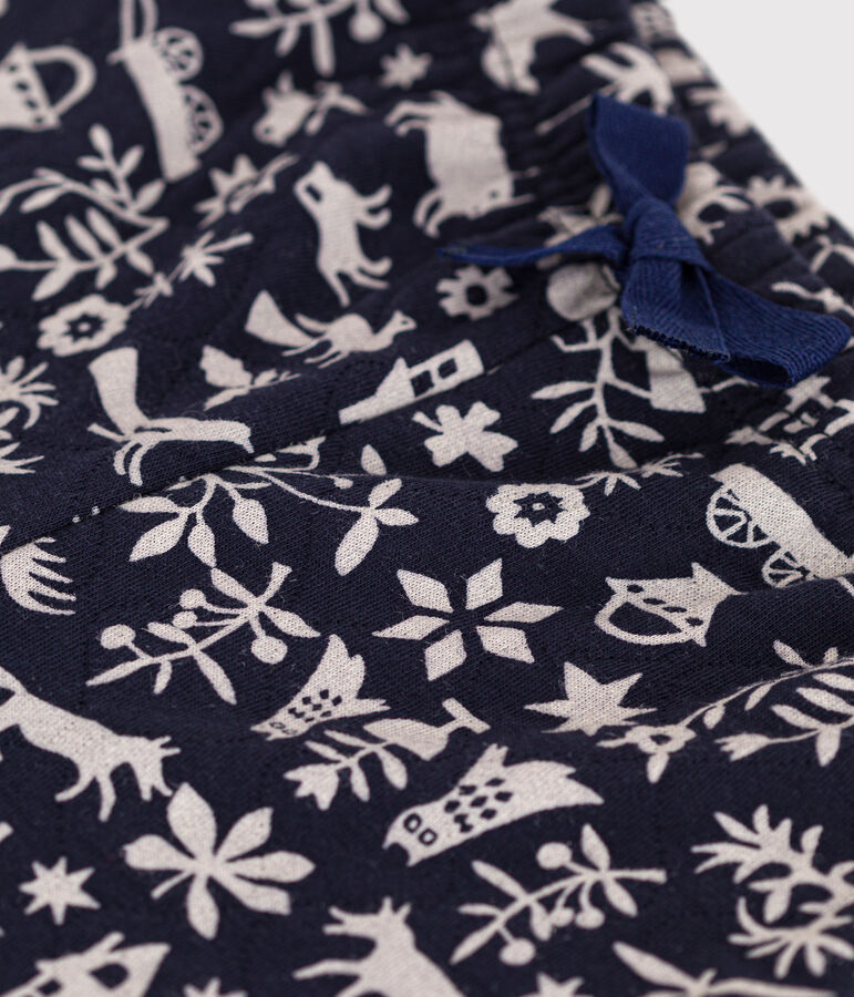 Pantaloni in tubique trapuntato con stampa per beb&egrave; blu/ecru