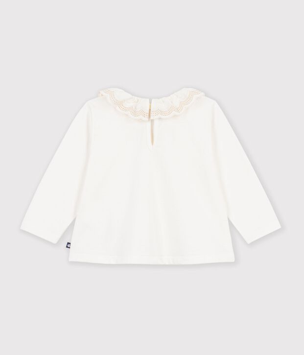 T-shirt a maniche lunghe in cotone tinta unita neonato bianco