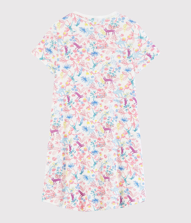 Camicia da notte fantasia giungla bambina in cotone bianco/multicolore