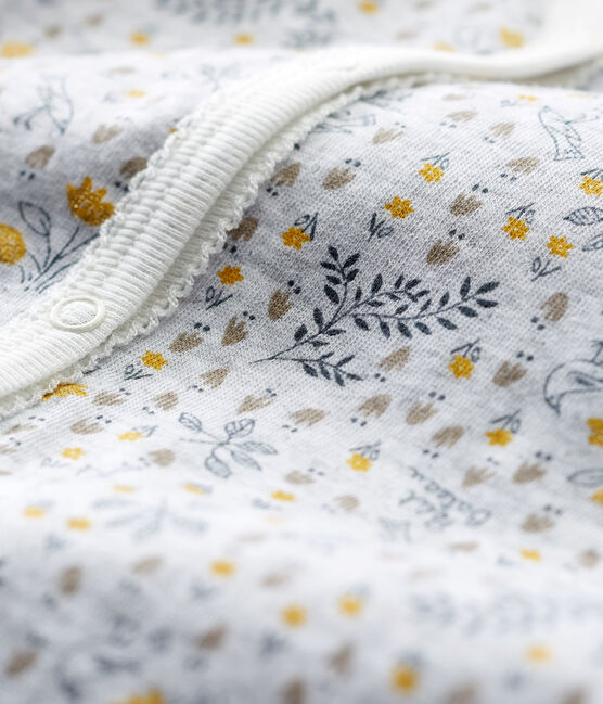Tutina pigiama senza piedi in costina da neonata grigio POUSSIERE/bianco MULTICO