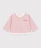 T-shirt a maniche lunghe in cotone a righe neonato. rosa/ecru