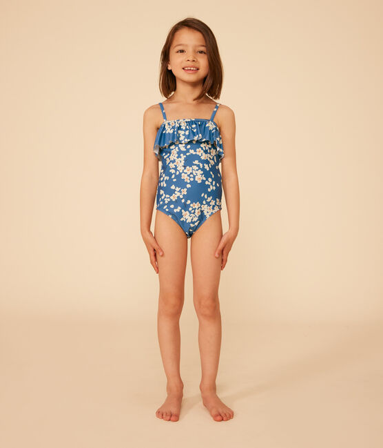 Costume da bagno intero con stampa bambina blu BEACH/ MULTICO