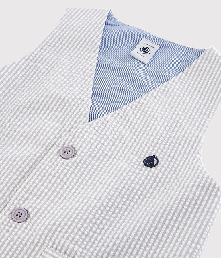 Gilet senza maniche in seersucker bambino grigio GRIS/bianco MARSHMALLOW