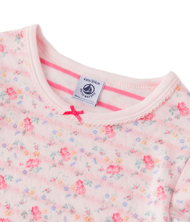 Pigiama per bambina in tubique reversibile rosa/rosa/multicolore