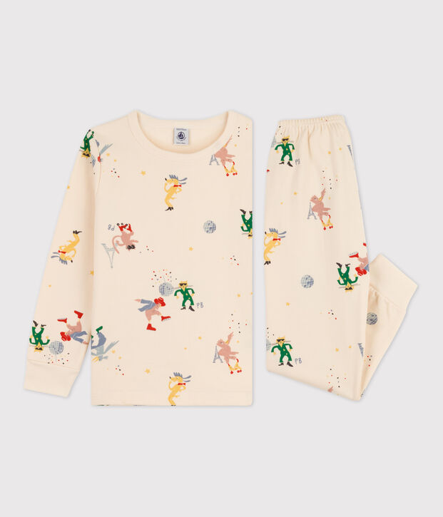 Pigiama fosforescente unisex in cotone ecru/multicolore