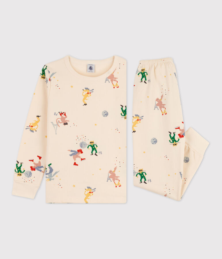 Pigiama fosforescente unisex in cotone ecru/multicolore