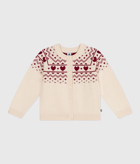 Cardigan in misto lana e cotone con motivo jacquard bambina ecru AVALANCHE/ AMARANTE