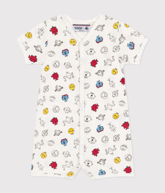 Tutina corta con stampa Monsieur Madame in cotone neonato bianco MARSHMALLOW/bianco MULTICO