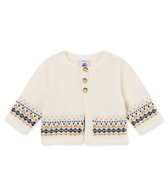 Cardigan tricot jacquard per bebé maschio bianco MARSHMALLOW