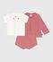Completo nascita tre pezzi in cotone e T-shirt con scollo ricamato. rosa ROSEWOOD/ MULTICO