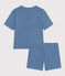 Pigiama donna con pantaloncini e t-shirt in cotone traforato tinta unita blu BEACH