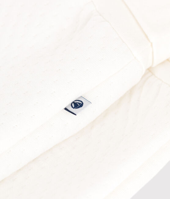 Pantaloni con piedini in tubique trapuntato neonato bianco MARSHMALLOW