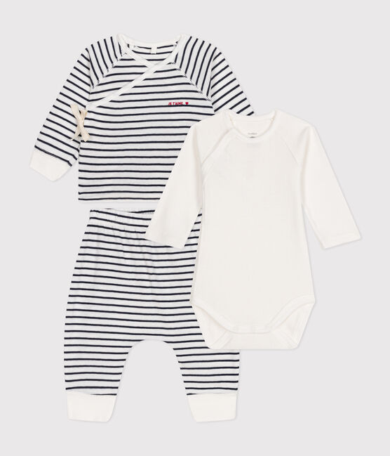 Completo con 3 pezzi a righe in cotone per bebè bianco MARSHMALLOW/blu SMOKING