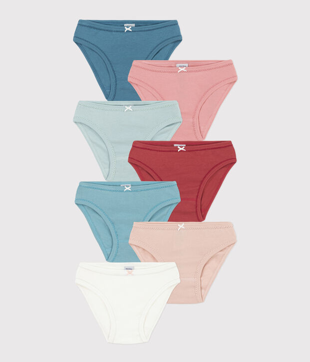 Set di 7 slip bambina in cotone tinta unita multicolore