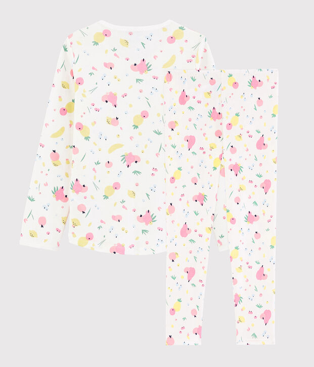 Pigiama fantasia frutta estiva bambina in cotone biologico bianco/multicolore