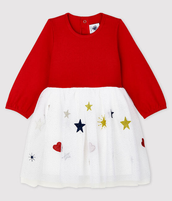 Abito a maniche lunghe da neonata rosso TERKUIT/bianco MULTICO
