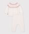Completo in maglia jacquard fantasia neonato ecru/rosa