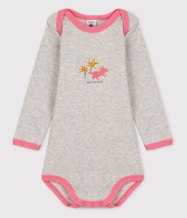 Body manica lunga beb&egrave; femmina grigio/rosa