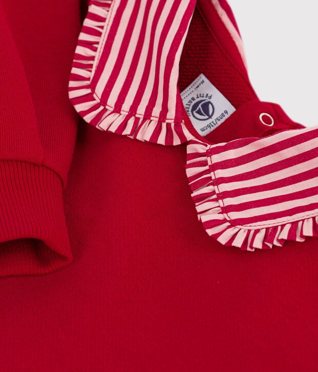 Felpa con colletto in cotone tinta unita bambina rosso