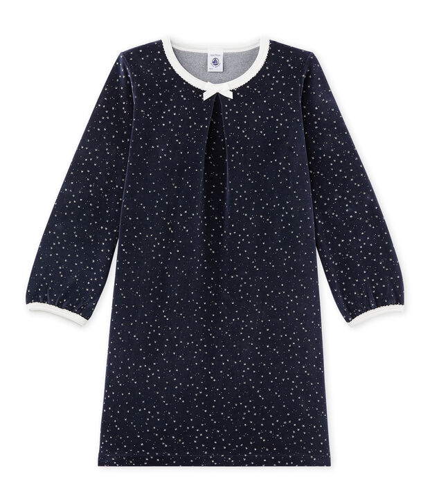 Chemise de nuit fille en bouclette velours blu/grigio