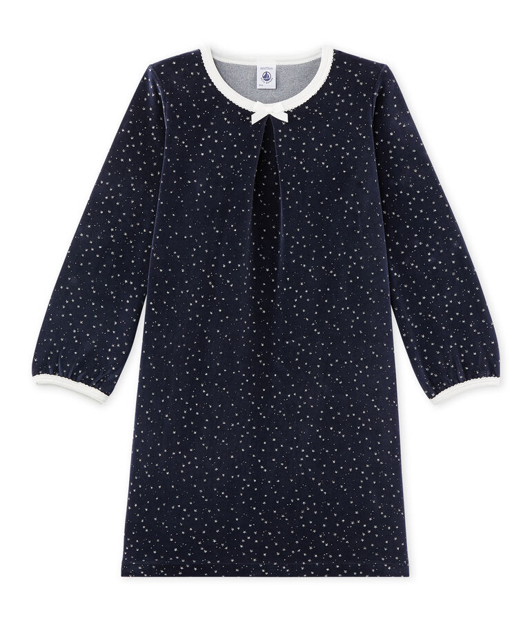 Chemise de nuit fille en bouclette velours blu/grigio