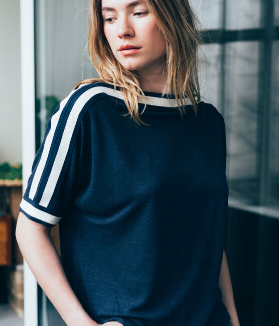 tee-shirtdonna maniche corte in lino blu SMOKING