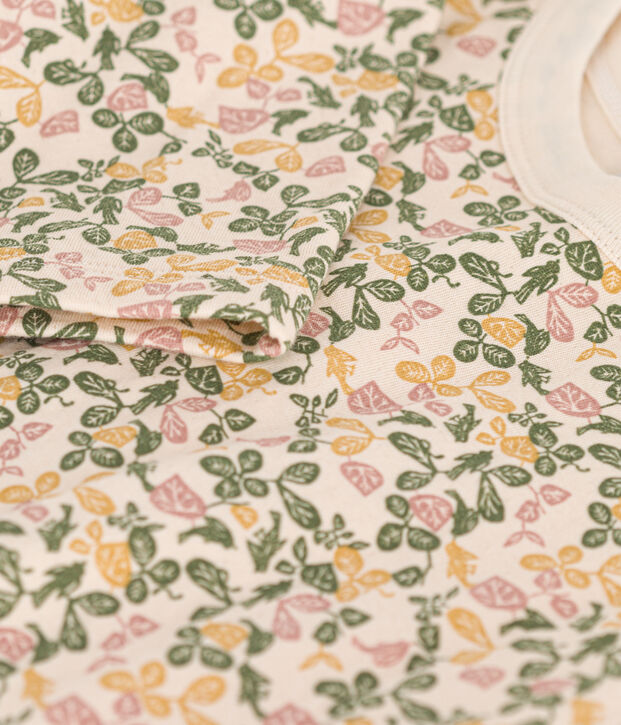 T-shirt bambina a maniche lunghe in tubique stampato ecru/multicolore