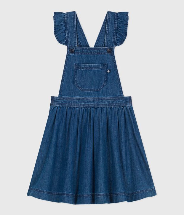 Abito salopette in denim bambina blu
