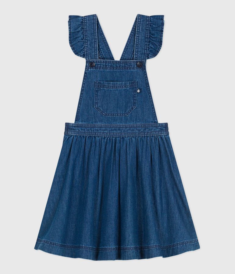 Abito salopette in denim bambina blu
