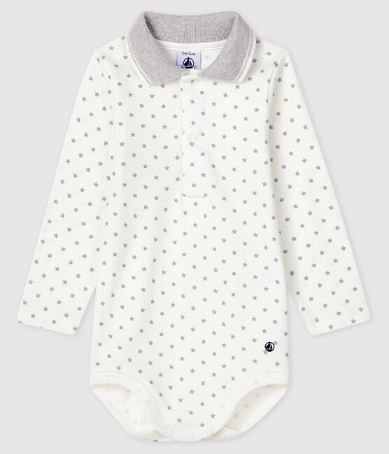 Body manica lunga colletto a polo bebè bianco MARSHMALLOW/grigio GRIS
