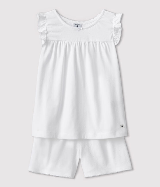 Pigiama corto bianco bambina in cotone sottile bianco ECUME
