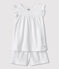 Pigiama corto bianco bambina in cotone sottile bianco ECUME
