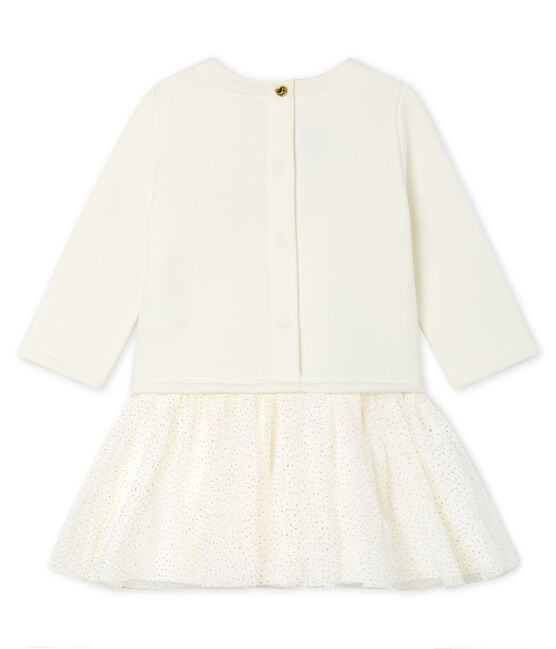 Abito bi-materiale a maniche lunghe da bebè femmina bianco MARSHMALLOW CN
