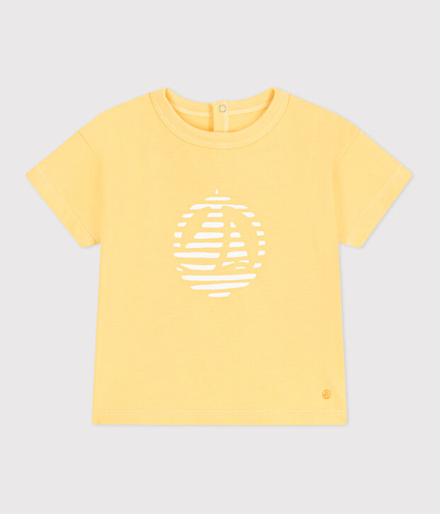 T-shirt a maniche corte in cotone tinta unita neonato giallo