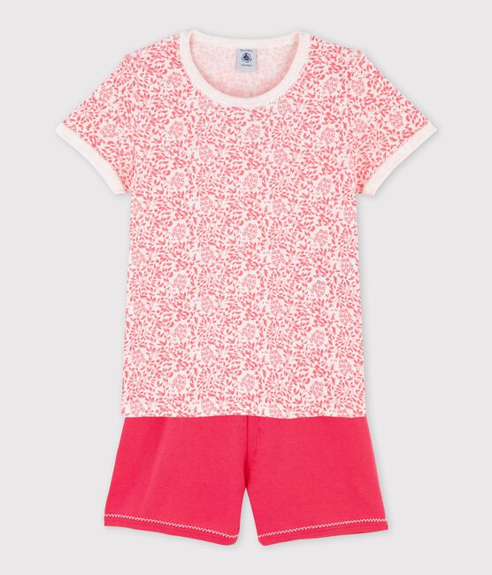 Pigiama corto bambina in cotone con fantasia floreale a rose bianco MARSHMALLOW/rosa GRETEL