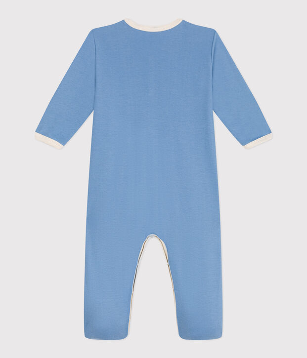 Pigiama in cotone tinta unita neonato blu