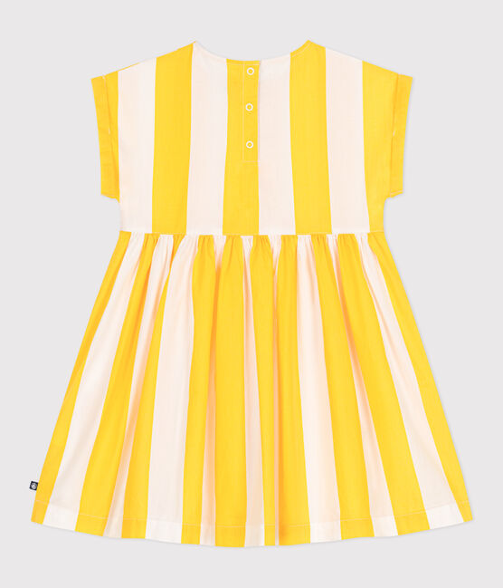 Abito a maniche corte in cotone a righe bambina bianco MARSHMALLOW/ ORGE