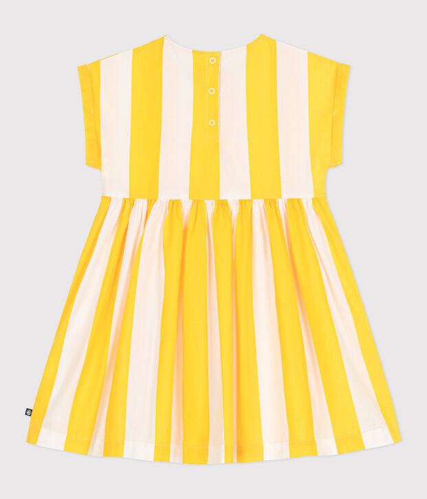 Abito a maniche corte in cotone a righe bambina bianco/giallo