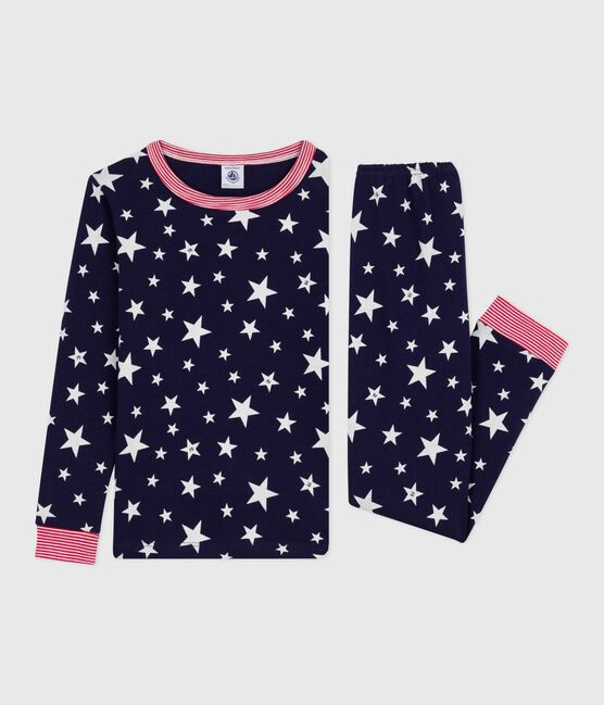 Pigiama bambino con gamba molto aderente in cotone con stelle stampate blu SOIR/ MARSHMALLOW
