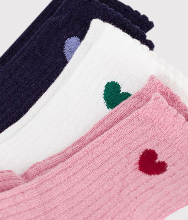 3 paia di calzini in cotone con motivo a cuori bambino multicolore