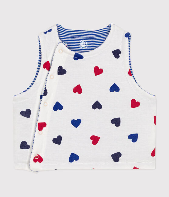 CARDIGAN SENZA MANICHE DOUBLE-FACE IN COTONE NEONATO bianco MARSHMALLOW/bianco MULTICO