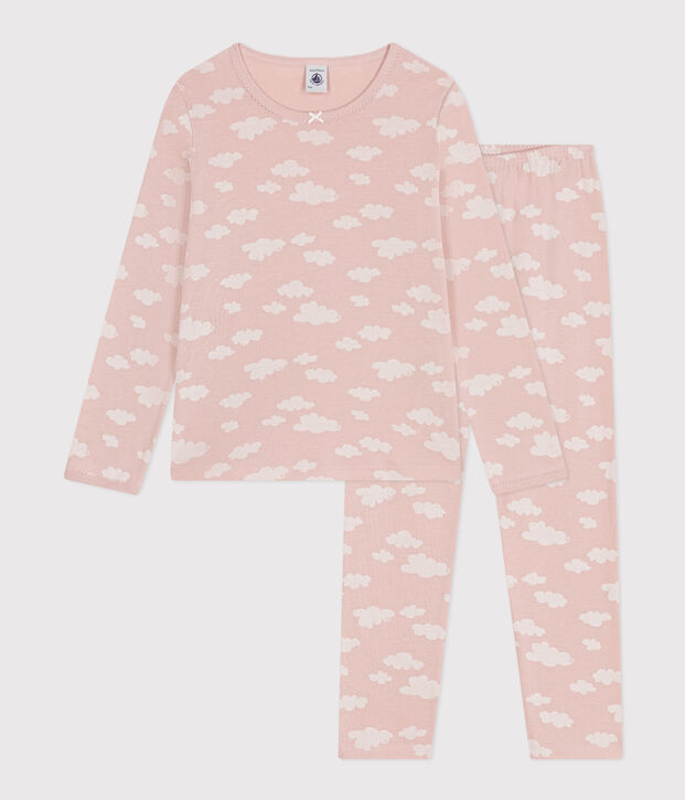 Pigiama bambino fantasia nuvole in cotone rosa/bianco