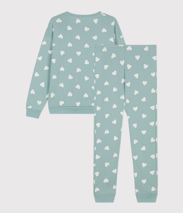 Pigiama cuore donna in cotone verde/ecru