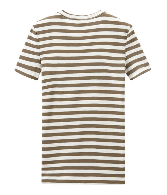 T-shirt donna in costina originale 1x1 rigata marrone SHITAKE/bianco MARSHMALLOW