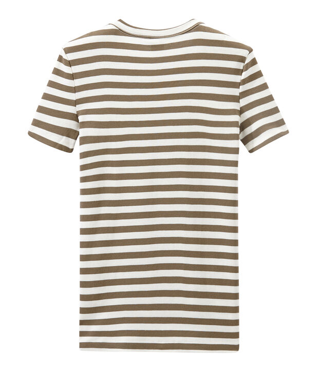 T-shirt donna in costina originale 1x1 rigata marrone/bianco