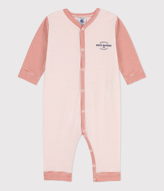 Tutina pigiama senza piedi in cotone millerighe SALINE/ MARSHMALLOW