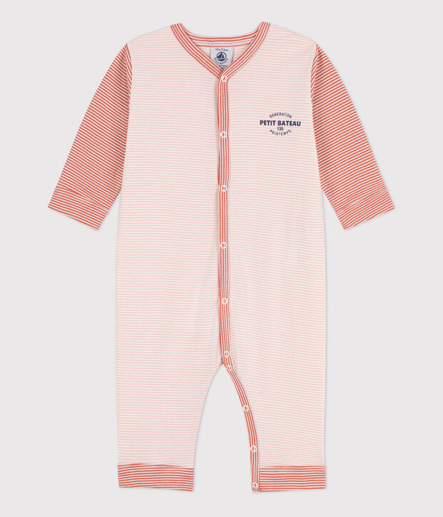 Tutina pigiama senza piedi in cotone millerighe rosa/bianco