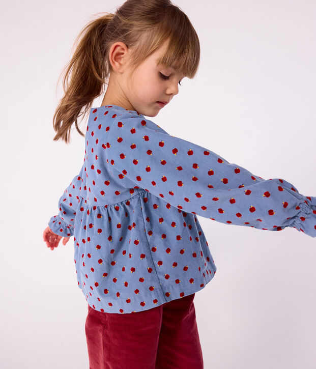 Blusa a maniche lunghe in velluto fantasia bambina blu/multicolore