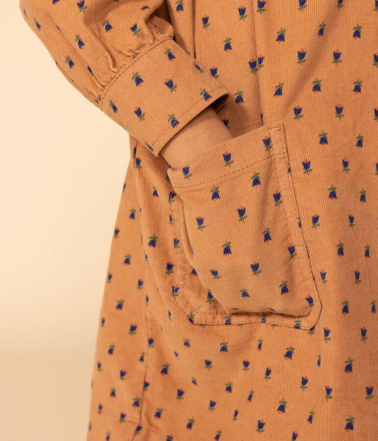 Abito maniche lunghe in velluto a fiori bambina rosa/multicolore