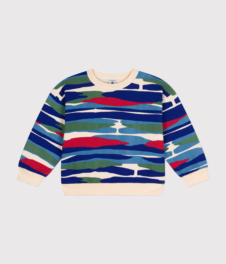 Maglia in tessuto felpato bambino ecru/rosso